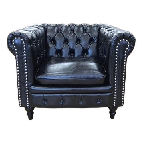 VINCENT (ヴィンセント) 1人掛けソファー ブラック チェスターフィ-ルド 総革