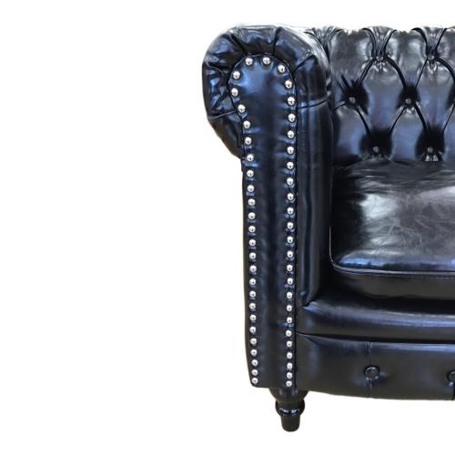 VINCENT (ヴィンセント) 1人掛けソファー ブラック チェスターフィ-ルド 総革