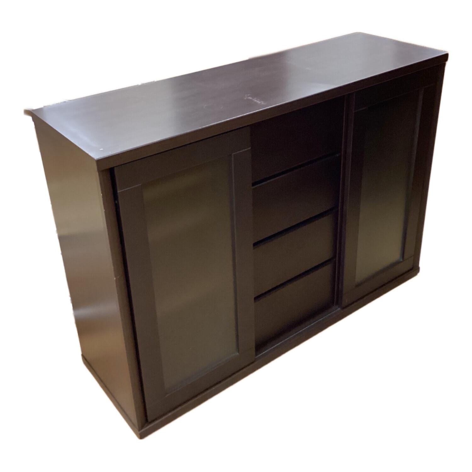 木製ダークブラウンキャビネット　ニトリ ニトリ リビングキャビネット ブラウン 295 スライド2枚扉 4段 BASSARA