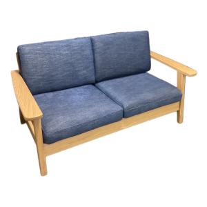 2人掛けソファー ナチュラル×ブルー シミ有