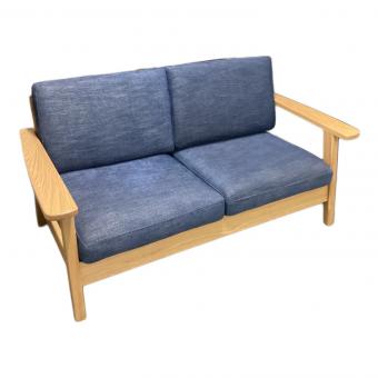 2人掛けソファー ナチュラル×ブルー シミ有