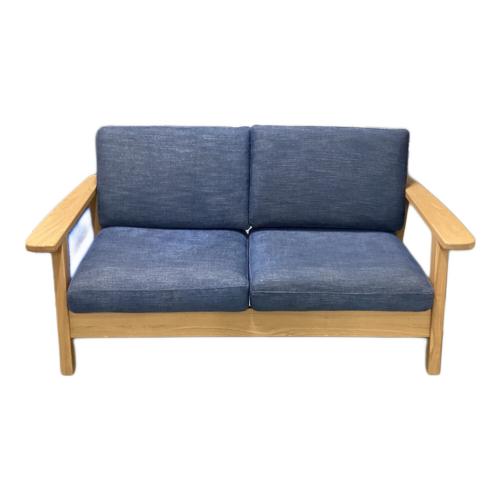 2人掛けソファー ナチュラル×ブルー シミ有