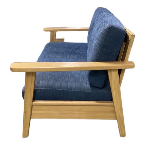 2人掛けソファー ナチュラル×ブルー シミ有