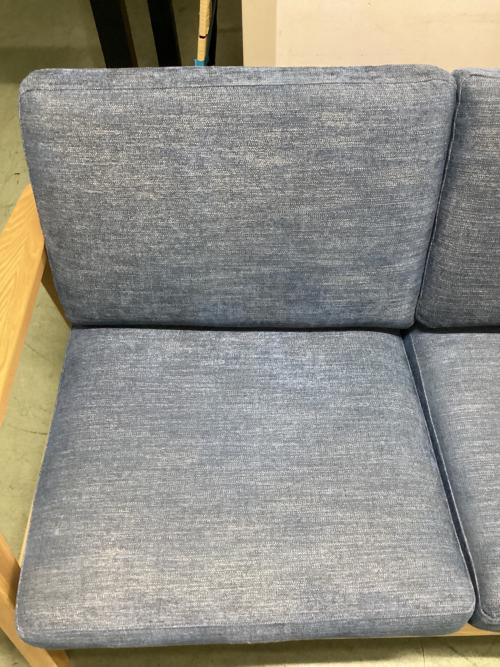 2人掛けソファー ナチュラル×ブルー シミ有