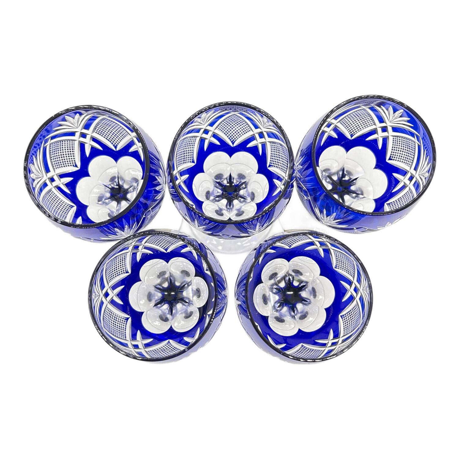 江戸切子 (エドキリコ) 切子 ブルー 大淵銀器 銀彩 5Pセット