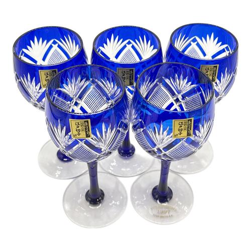 江戸切子 (エドキリコ) 切子 ブルー 大淵銀器 銀彩 5Pセット