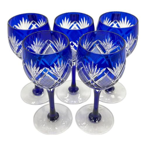 江戸切子 (エドキリコ) 切子 ブルー 大淵銀器 銀彩 5Pセット