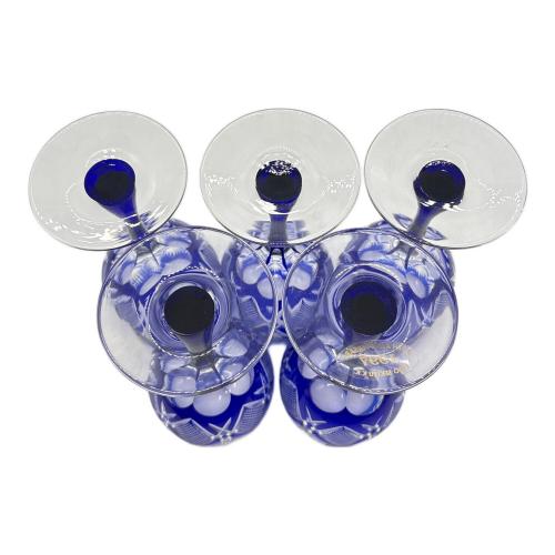 江戸切子 (エドキリコ) 切子 ブルー 大淵銀器 銀彩 5Pセット