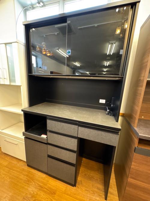 ニトリ キッチンボード グレー×ブラック 幅120cm×高さ200cm レンジ台付 リガーレ