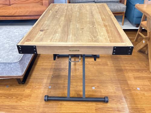 UP TOWN リフティングテーブル ナチュラル 天板パイン材・脚スツール 幅110×奥行71×高さ76cm