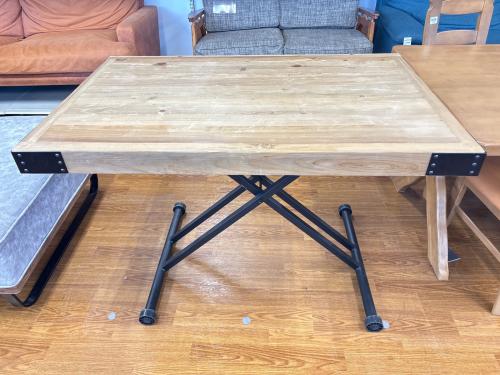 UP TOWN リフティングテーブル ナチュラル 天板パイン材・脚スツール 幅110×奥行71×高さ76cm