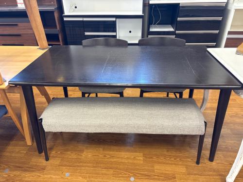 大塚家具 (オオツカカグ) ダイニング4点セット チャコールグレー×ブラウン テーブル・イス2脚・ベンチ 4点セット ユノ3