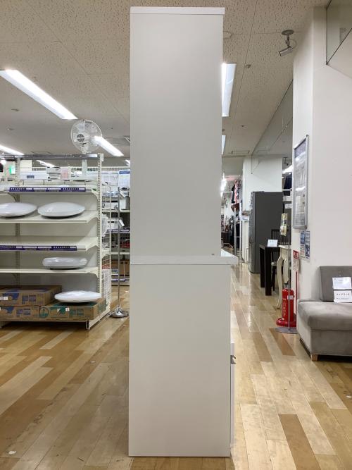 松田家具 (マツダカグ) レンジボード ホワイト モイス加工・フルオープン スライド2枚扉 3段引き出し