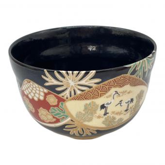 抹茶碗 ブラック 英香 色絵海松貝▲