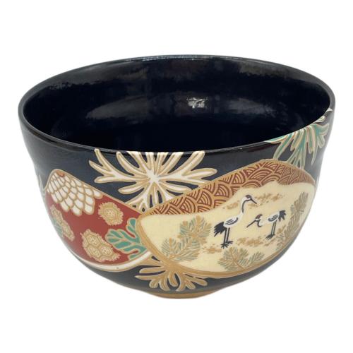 抹茶碗 ブラック 英香 色絵海松貝▲