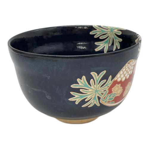 抹茶碗 ブラック 英香 色絵海松貝▲
