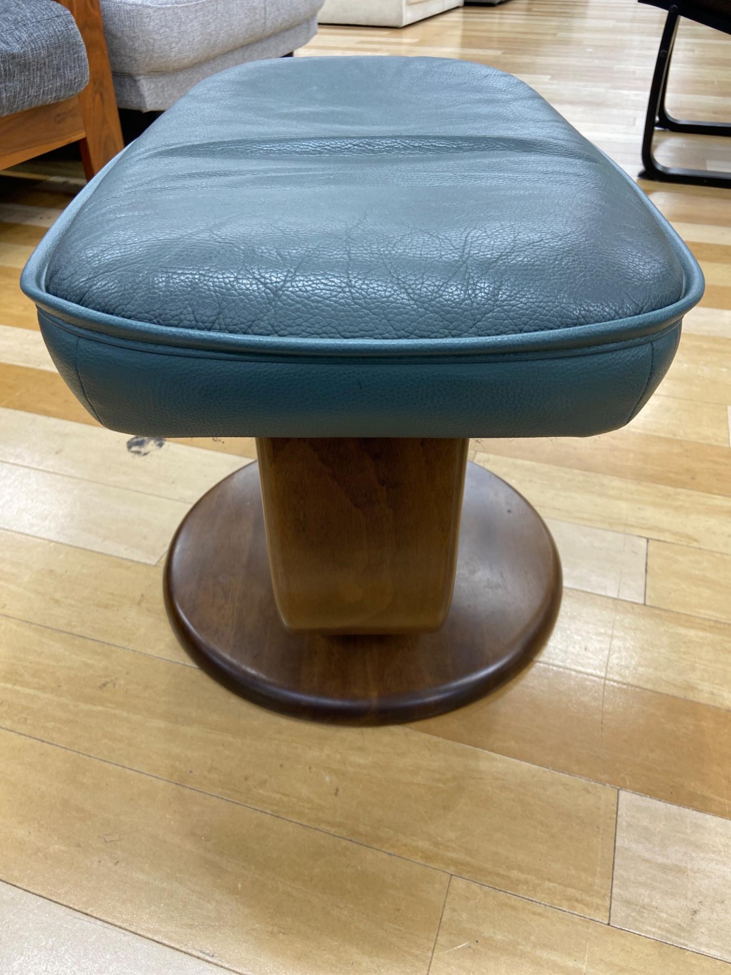 カリモク家具 本革 レザー オットマン グリーン系 karimoku 【良品