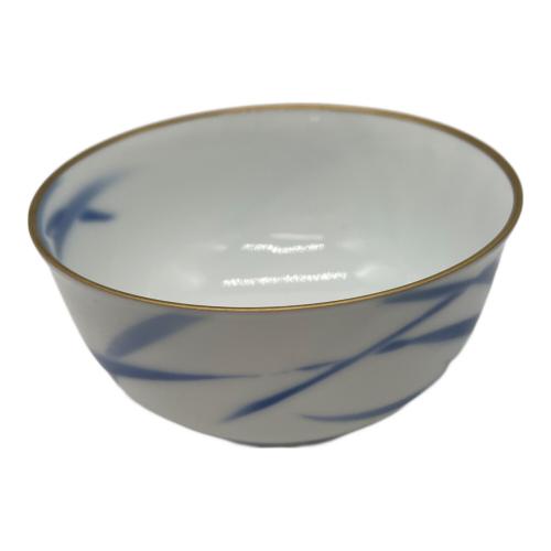 深川製磁 (フカガワセイジ) 湯呑み揃え ブルー×ホワイト ▲ 菖蒲金彩 5Pセット