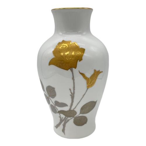大倉陶園 (オオクラトウエン) 花瓶 金蝕バラ ホワイト×ゴールド 28㎝ ▲