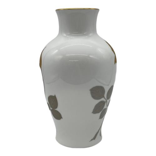 大倉陶園 (オオクラトウエン) 花瓶 金蝕バラ ホワイト×ゴールド 28㎝ ▲