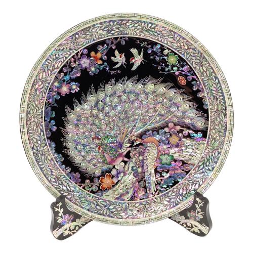 飾り皿 螺鈿細工 クジャク ▲