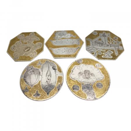金属工芸品　コースター5点セット　帖佐美行作 帖佐美行 純銅コースター △｜トレファクONLINE