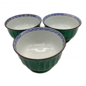 平安緑翠 お茶呑茶碗 グリーン 青交趾ソギ