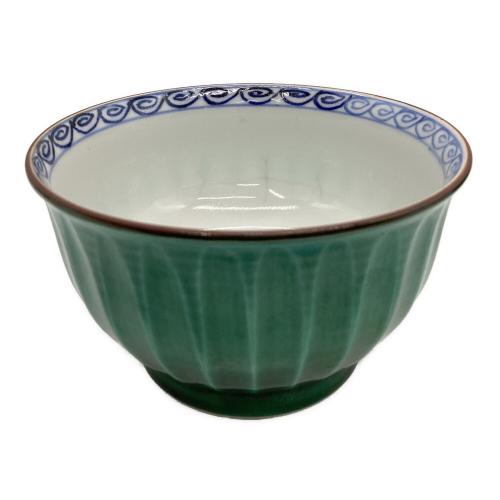 平安緑翠 お茶呑茶碗 グリーン 青交趾ソギ