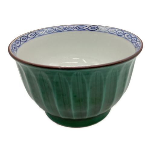 平安緑翠 お茶呑茶碗 グリーン 青交趾ソギ
