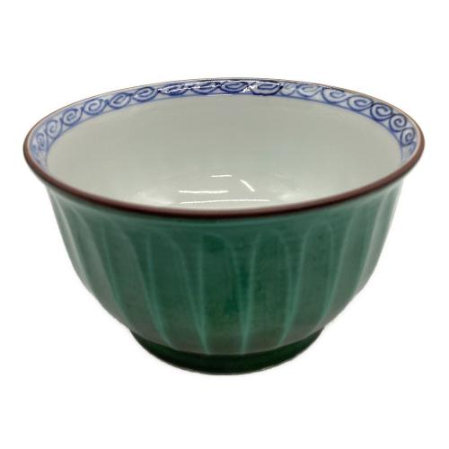 平安緑翠 お茶呑茶碗 グリーン 青交趾ソギ