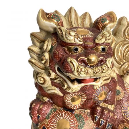 九谷焼 (クタニヤキ) 陶器 宝獅子 狂犬 全高36cm程度
