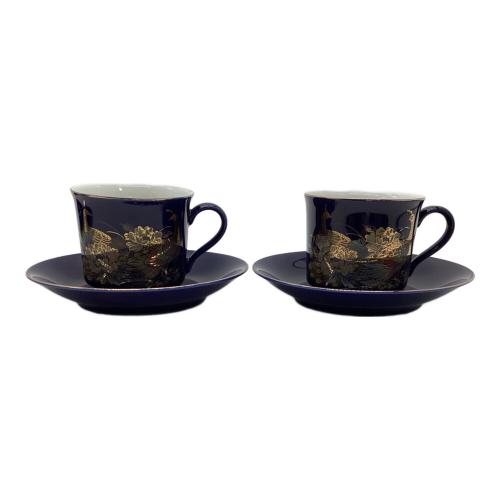 九谷焼 (クタニヤキ) コーヒーカップ&ソーサー 金彩 孔雀 瑠璃色 5Pセット