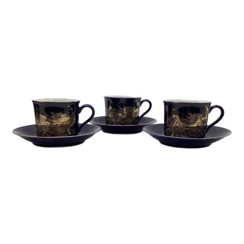 九谷焼 (クタニヤキ) コーヒーカップ&ソーサー 金彩 孔雀 瑠璃色 5Pセット