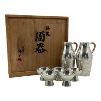 錫半（スズハン）　浪華　錫製酒器揃 徳利×2、お猪口×5　USED