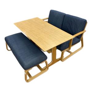 無印良品 (ムジルシリョウヒン) ベンチダイニング3点セット 198 ナチュラル×インディゴ リビングでもダイニングでもつかえる