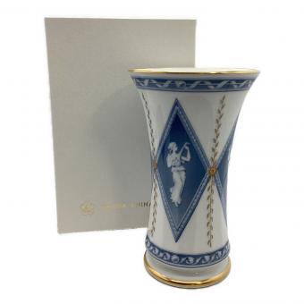 大倉陶園 (オオクラトウエン) 花瓶 バラと女性像 ブルー×ホワイト