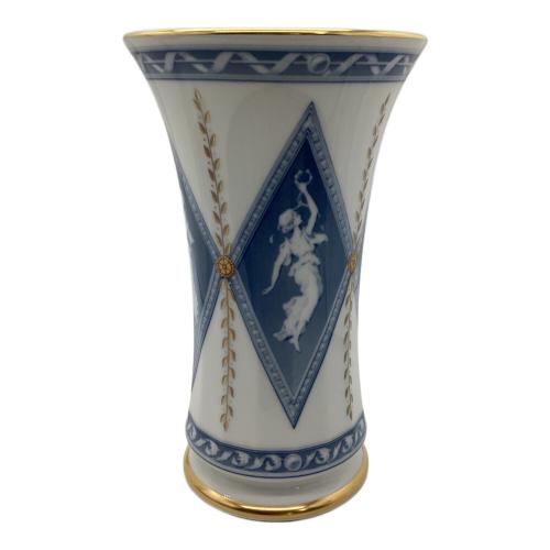 大倉陶園 (オオクラトウエン) 花瓶 バラと女性像 ブルー×ホワイト