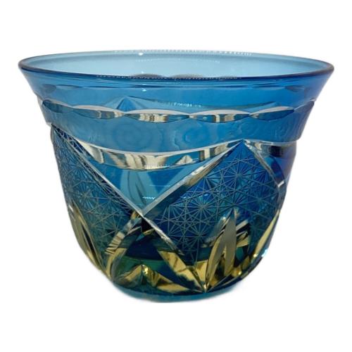 華硝 (ハナショウ) 切子  ぐい呑み　ブルー