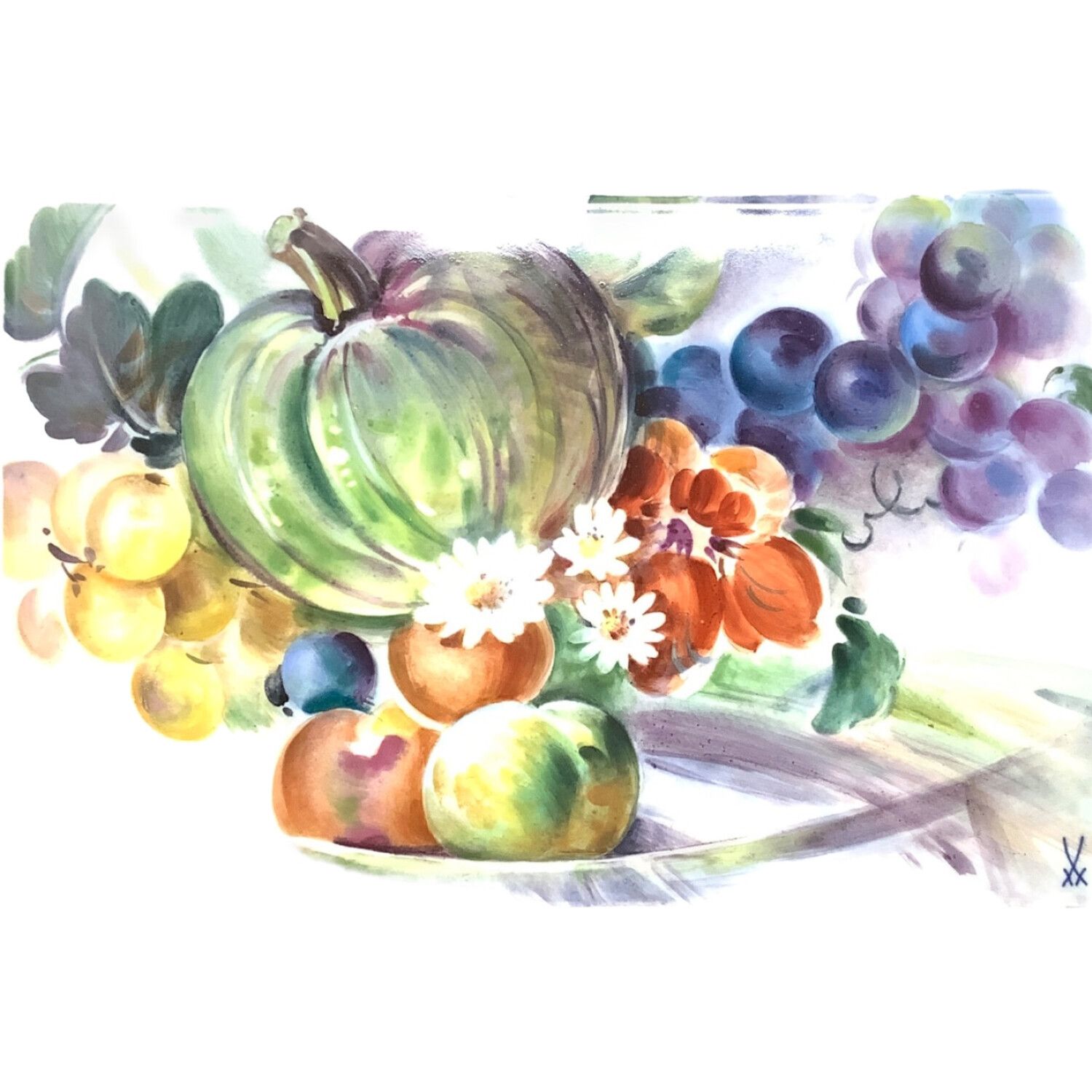 マイセン 「卓上の果物」H・ブレチュナイダー 陶板画 14.5センチ - 陶芸