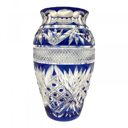 【新品未使用】カガミクリスタル　花器　f457-2568cgr KAGAMI CRYSTAL (カガミクリスタル) 花瓶 江戸切子 魚子に八角籠目紋