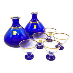 KAGAMI CRYSTAL (カガミクリスタル) 酒器揃 徳利2P・お猪口5P USED