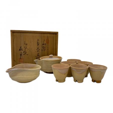 萩焼茶器セット 松綠 特注栃の木お盆付き 萩焼 松月 煎茶器セット｜トレファクONLINE