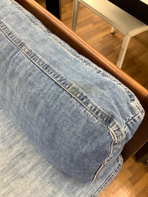 UNICO (ウニコ) ソファーダイニング3点セット ブラウン×ブルー ※背もたれネジ1本欠品 テーブル＆ソファー＆オットマン SWELLA