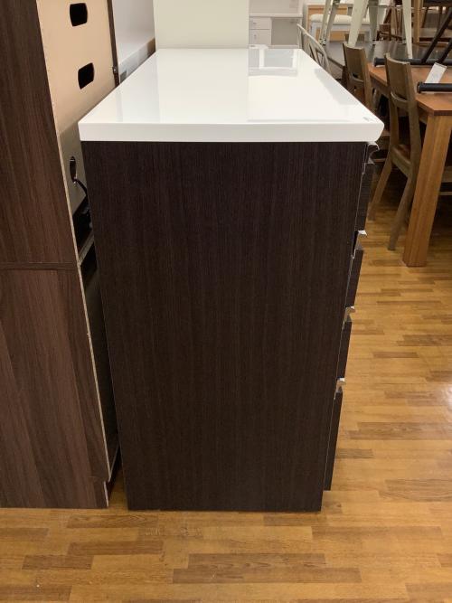 キッチンカウンター ホワイト×ブラウン 引出付き