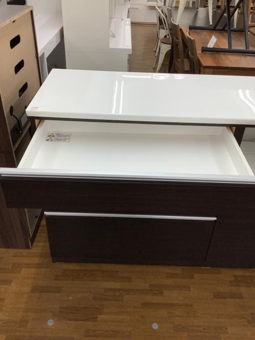 キッチンカウンター ホワイト×ブラウン 引出付き