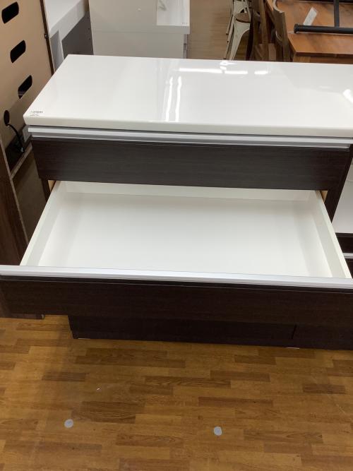 キッチンカウンター ホワイト×ブラウン 引出付き