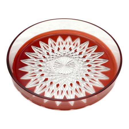 廣田硝子 (Hirota Glass) 江戸切子 シャーレ 蜘蛛の巣紋・赤