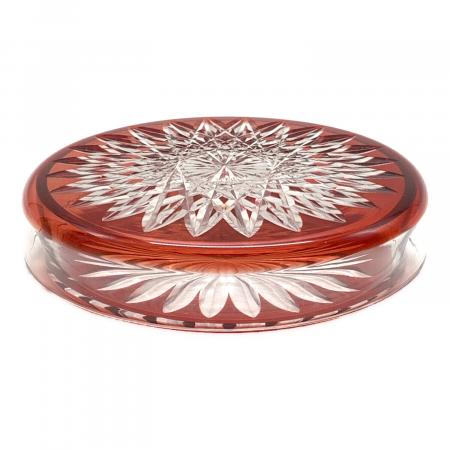 廣田硝子 (Hirota Glass) 江戸切子 シャーレ 蜘蛛の巣紋・赤