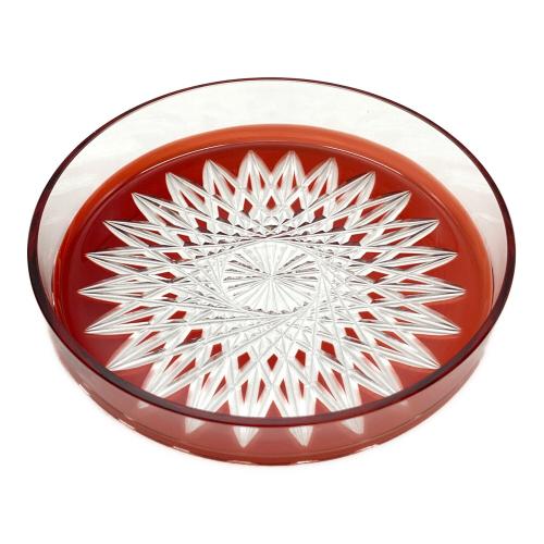 廣田硝子 (Hirota Glass) 江戸切子 シャーレ 蜘蛛の巣紋・赤