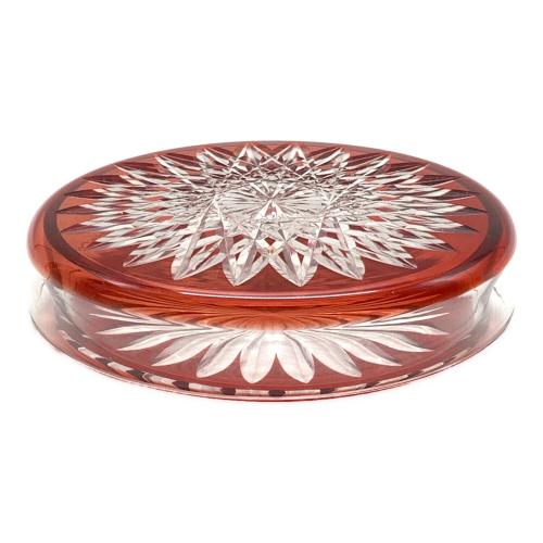 廣田硝子 (Hirota Glass) 江戸切子 シャーレ 蜘蛛の巣紋・赤